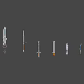 Collection of Five Unique Sword Weapons with Varied Handle and Blade Designs