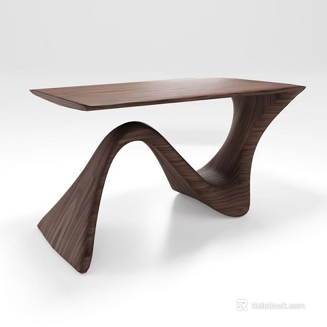 Modern Minimalist Wooden Tea Table With Curved Wave Legs And Rectangular Top 3d model 