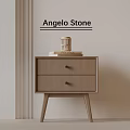 Light Wood Bedside Table With Two Drawers Metal Handles And Books On Neutral Wall