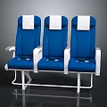 Three Blue Public Chairs With White Headrests And Metal Frames 3d model