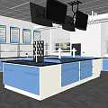 Modern Laboratory Interior With Blue Cabinets Lab Bench Monitors Charts And Windows 3d model
