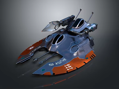 Futuristic Sci Fi Spaceship Design With Blue Orange Exterior And Cockpit 3d model