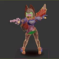 Fox Themed Character With Red Cape Holding Dual Guns And Pink Accents
