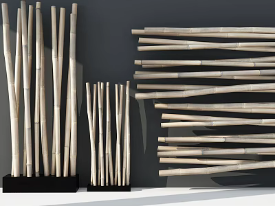 Natural Bamboo Sticks Decorative Ornament Set with Black Bases Arranged for Wall Decoration 3d model