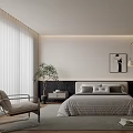 Elegant Modern Bedroom Interior Design With Gray Bedding White Wardrobe Potted Plant And Area Rug