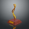 Golden DNA Double Helix Decorative Ornament With Wooden Base And Nameplate For Home Decor