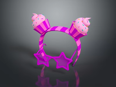 Pink And Purple Animal Ear Headband With Cupcake Decorations And Star Shaped Glasses 3d model