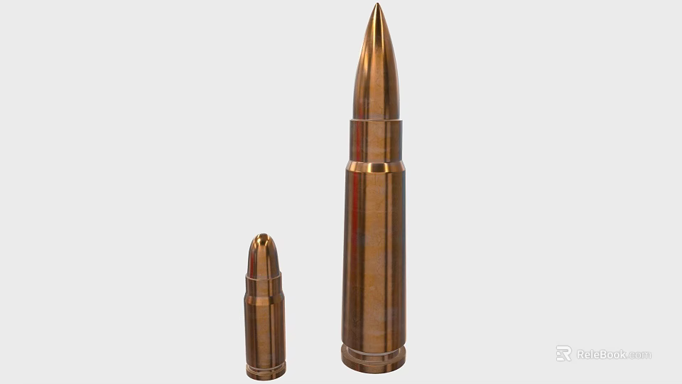 Copper Colored Bullets in Large and Small Sizes for Weapon Ammunition 3d model 