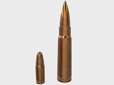 Copper Colored Bullets in Large and Small Sizes for Weapon Ammunition 3d model