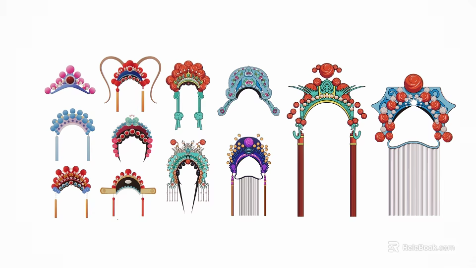 Peking Opera Mask Themed Colorful Decorative Hanging Ornaments With Traditional Patterns 3d model 