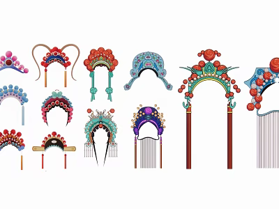 Peking Opera Mask Themed Colorful Decorative Hanging Ornaments With Traditional Patterns 3d model