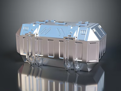 Silver Metal Industrial Component With Multi Panel Design Support Legs And Modular Structure 3d model