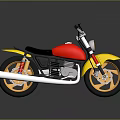 Vibrant Red And Yellow Motorcycle With Black Seat And Gold Wheels