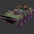 Camouflaged Eight Wheeled Military Vehicle With Armored Hull And Tactical Turret