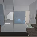 Art Gallery Interior With Starry Sky Background Sculptures And Deer Head