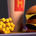 McDonald's Fast Food Tray With Flag Topped Cheeseburger Fries And Cold Drink