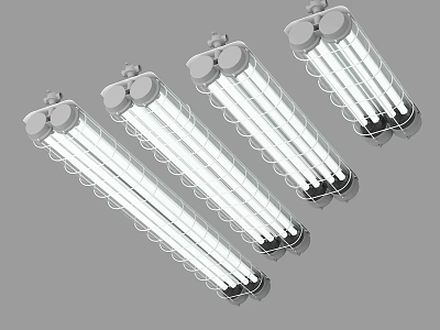 Industrial Style Fluorescent Ceiling Lights With Multiple White Tubes And Metal Frame Set of Four 3d model