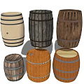 Wooden Barrels As Household Items With Various Styles Different Colors And Textures