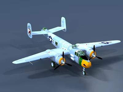 Vintage Double Propeller Passenger Plane With White Fuselage Yellow Green Nose And Wing Emblems 3d model