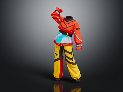Traditional Red Jacket And Yellow Trousers With Colorful Belt And Decorative Cuffs 3d model