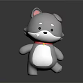 Cute Gray and White Cartoon Puppy 3D Model With Red Collar And Yellow Bell