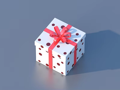 White Gift Box With Red Polka Dots And Red Ribbon Bow For Daily Use 3d model