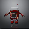Red Radio Style Robot With Antenna Speaker Arms And Decorative Patterns