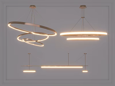 Modern Chandeliers Featuring Circular Linear Layered Metal Frames And LED Lighting For Contemporary Spaces 3d model