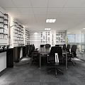 Modern Conference Room Interior With Long Meeting Table Black Office Chairs And White Shelves
