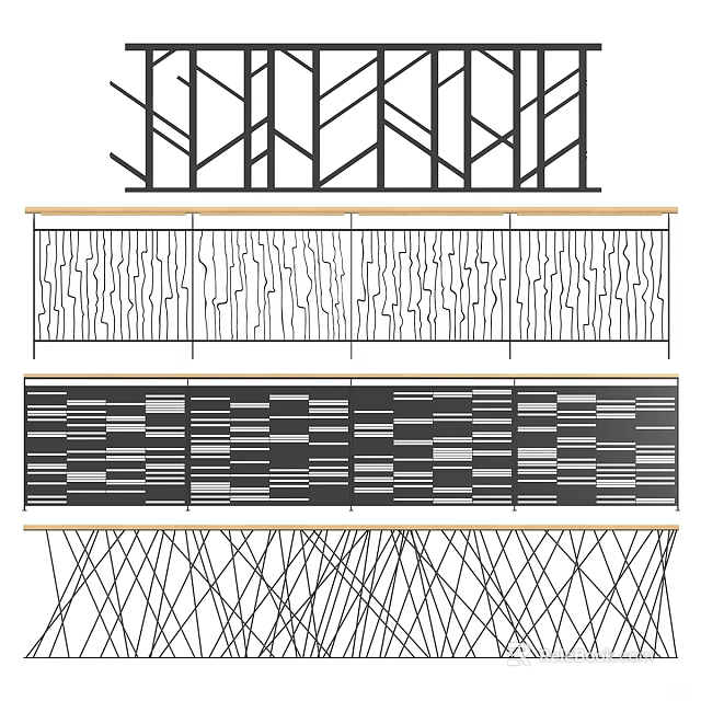 Architectural Components Featuring Interlaced Lines Geometric Patterns And Layered Textured Panels 3d model