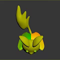 Cartoon Creature 3D Model With Gray White Body Yellow Ears Wings Open Mouth Cheerful Pose