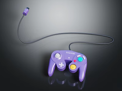 Purple Wired Game Controller With Colorful Buttons For Electronic Gaming Devices 3d model