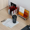 Modern Wooden Desk Setup With Light Wood Bookshelf Chair And Laptop Stationery Mug
