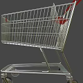 Metal Shopping Cart With Red Handle And Four Movable Wheels Structure 3d model