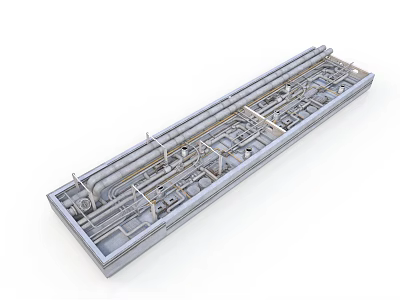 Industrial Equipment Featuring Long Metal Frame And Complex Internal Pipeline System 3d model