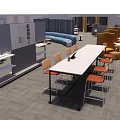 Modern Public Office Space With Multiple Seating Areas Sofa Tables Partitions And Green Plants
