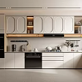 Modern Kitchen Interior With White Cabinets Black Appliances And Countertop Utensils