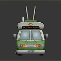Green And White Trolley Bus With Trolley Poles And Classic Design