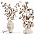 Elegant Decorative Ornament Set With Layered Ceramic Vases And Cotton Branches 3d model