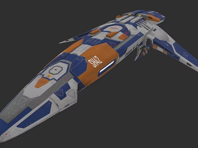 Sleek Blue And Orange Fighter Jet With Aerodynamic Design And Unique Livery 3d model