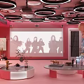Pink KTV Interior With Circular Ceiling Lights Large Screen Projection And Decorations