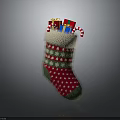 Festive Red Green Christmas Stocking with Snowflake Patterns Stuffed with Gifts and Candy Canes
