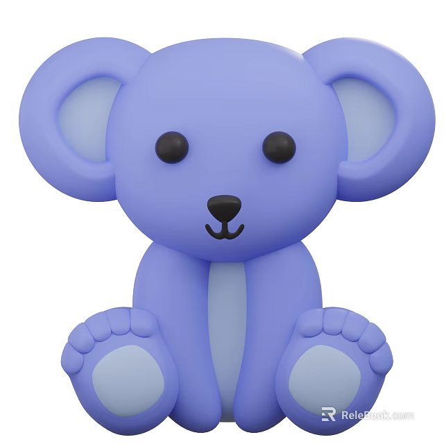 Purple Koala Plush Toy With Big Ears Black Eyes And Paw Details 3d model 
