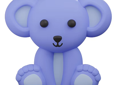 Purple Koala Plush Toy With Big Ears Black Eyes And Paw Details 3d model