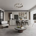 Modern Living And Dining Room Interior With Sofa Dining Table And Chandelier