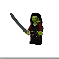 Green Skin Building Blocks Minifigure Black Hair Purple Streaks Red Jacket Black Pants Holding Sword