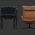Dark Blue Button Decor Single Sofa With Metal Legs And Brown Leather Rotating Base