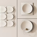 Modern Minimalist Wall Decor with White Square Panels Circular Discs and Gold Accents