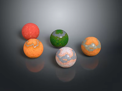 Colorful Wood Stone Material Spheres With Various Textures And Round Shapes 3d model