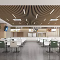 Modern Cafeteria Interior With Wooden Ceiling Tables Chairs And Menu Screens